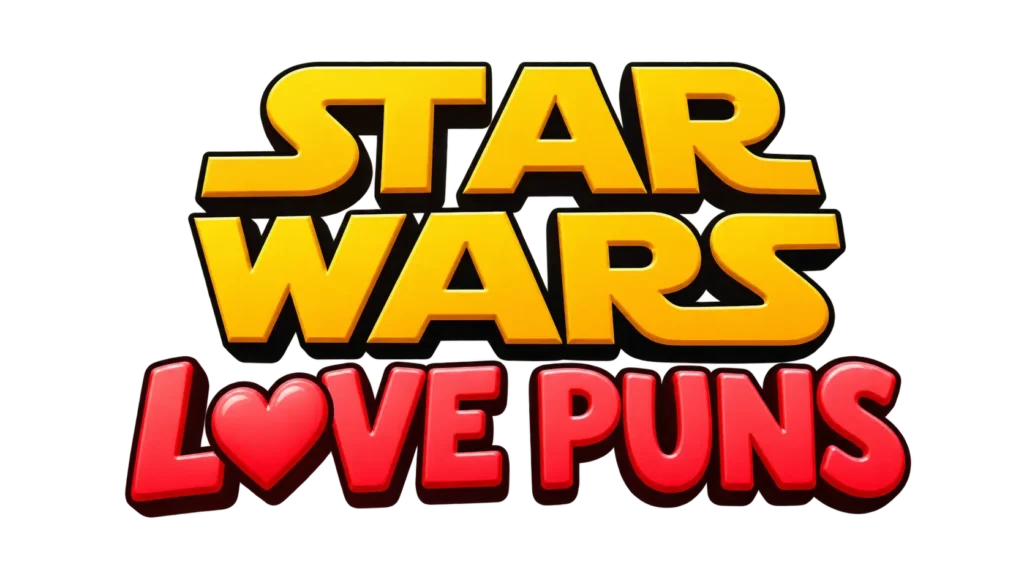 star wars love puns in bold golden and red 3D lettering with a heart symbol on a transparent background